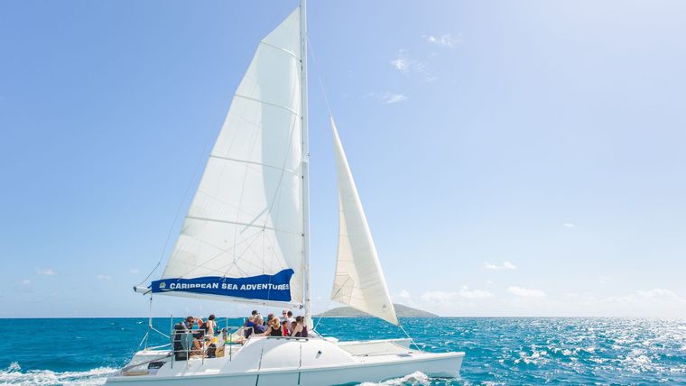 Wave Dancer, our sailing catamaran, under sail off St. Croix