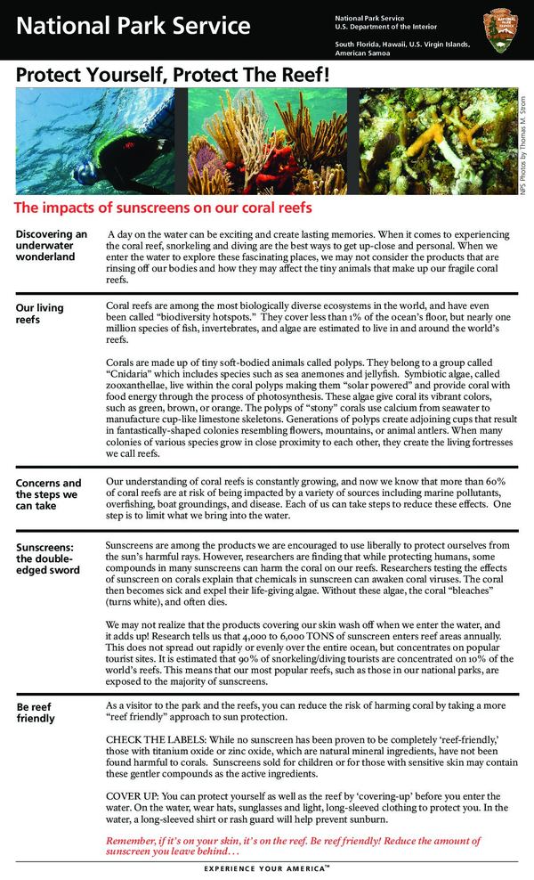 The original National Park Service flyer “Protect Yourself, Protect The Reef!” (its full text is above)