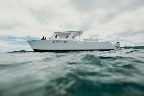 Celebration power catamaran cruising off St. Croix