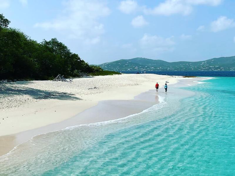 The white sand spit and turquoise water at the west end of Buck Island