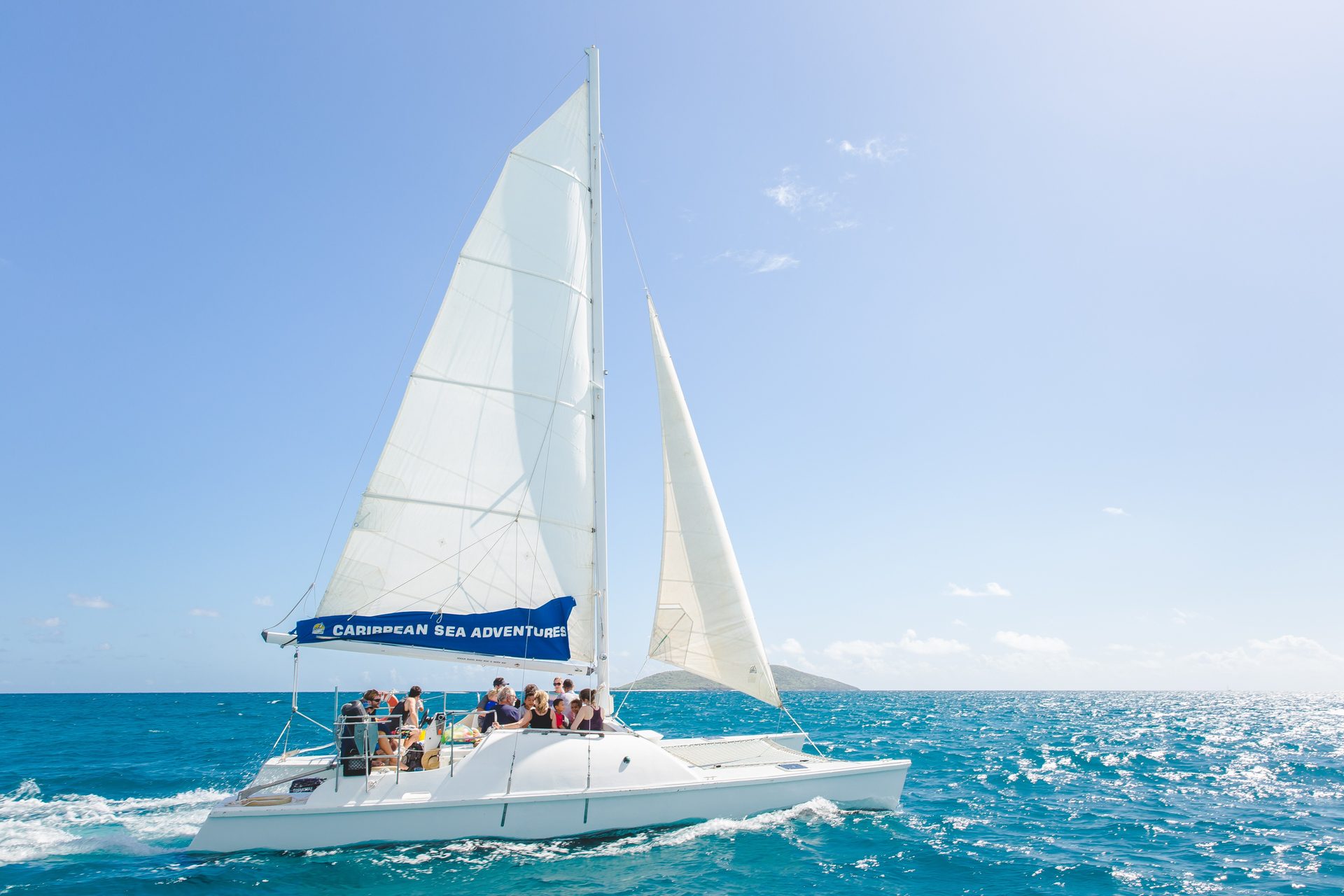 Wave Dancer, our sailing catamaran, under sail off St. Croix