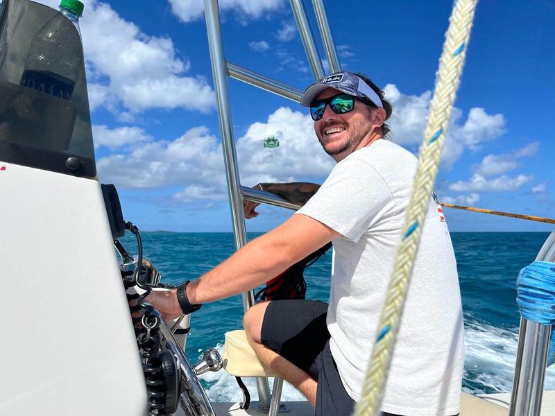 A Parasail Virgin Islands captain at the helm of the parasail boat