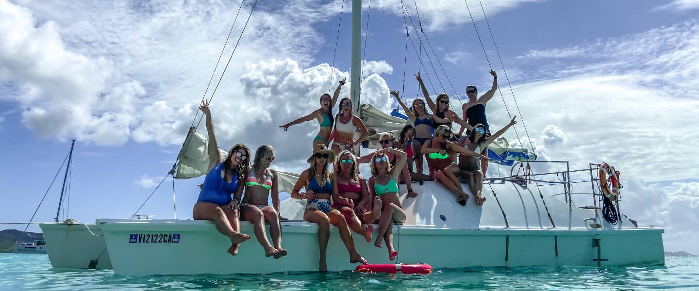 Wave Dancer sailing catamaran under full sail off St. Croix