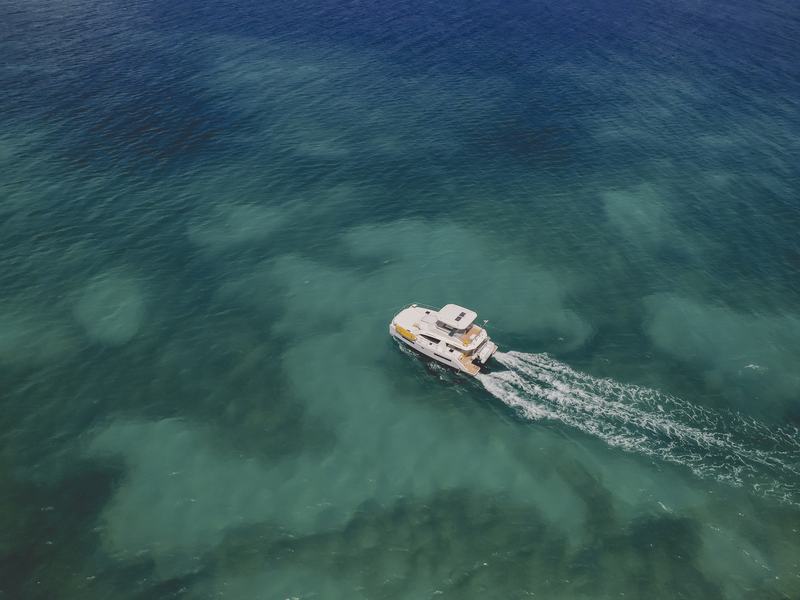 Aerial view of Good Times cruising off St. Croix