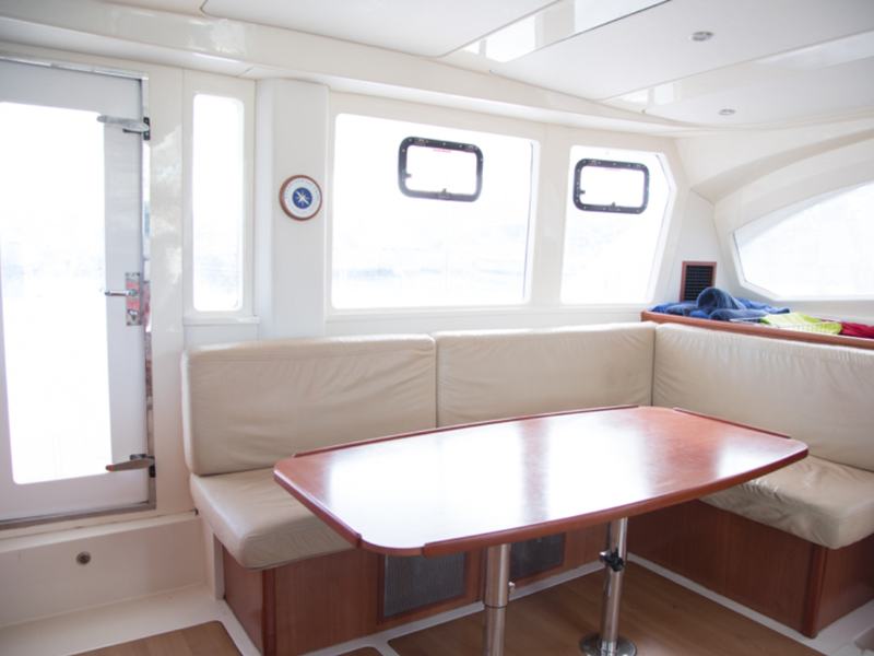The shaded saloon aboard Inconceivable