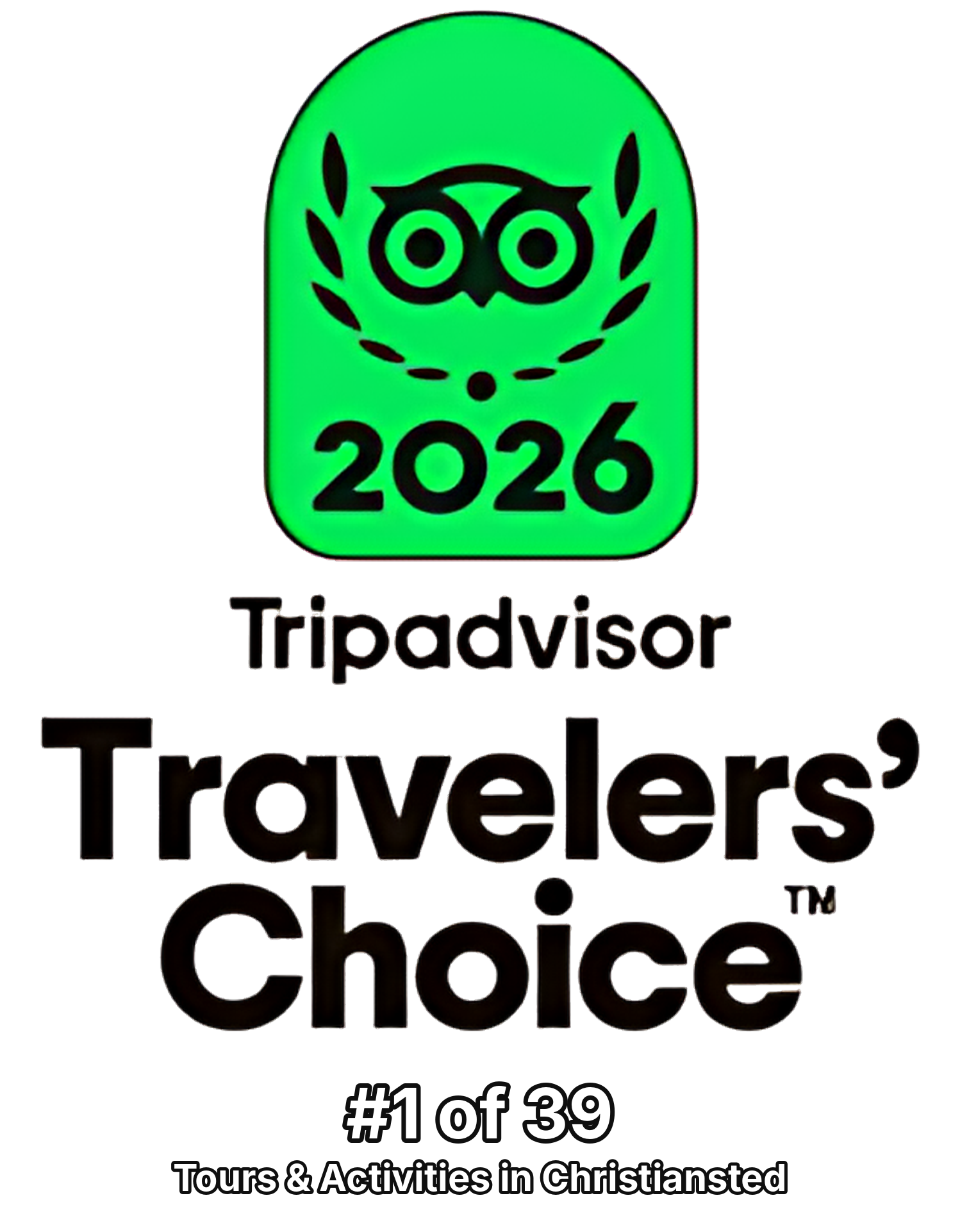 Tripadvisor Travelers Choice 2026 — #1 of 39 Tours & Activities in Christiansted